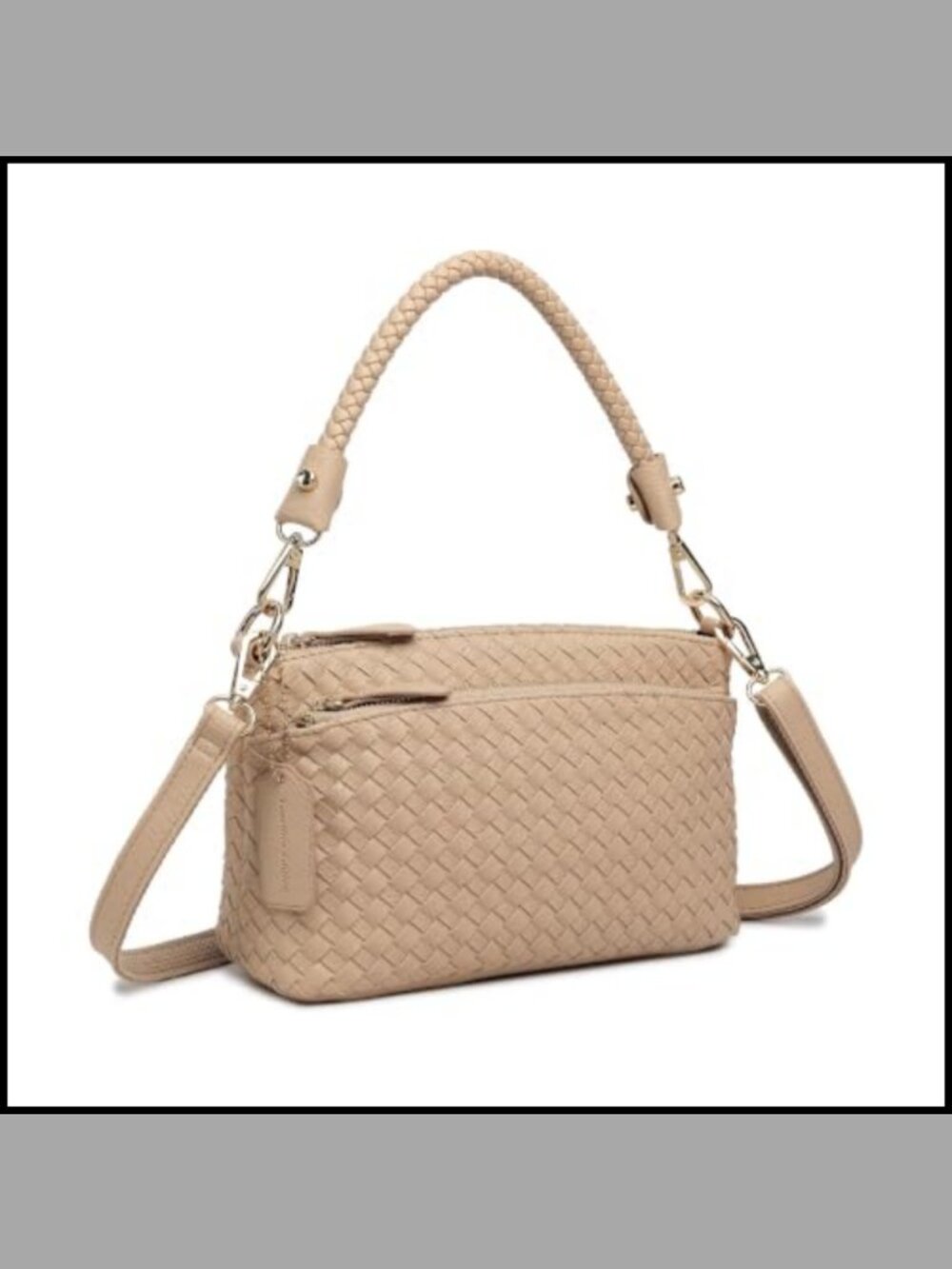 Handwoven PU Leather Crossbody Bag Braided Top Handle Zipper Tote Purse